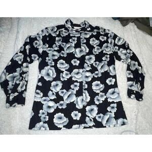 Vintage Pendleton Sophisticates Floral Blouse – Black & White, High Collar
